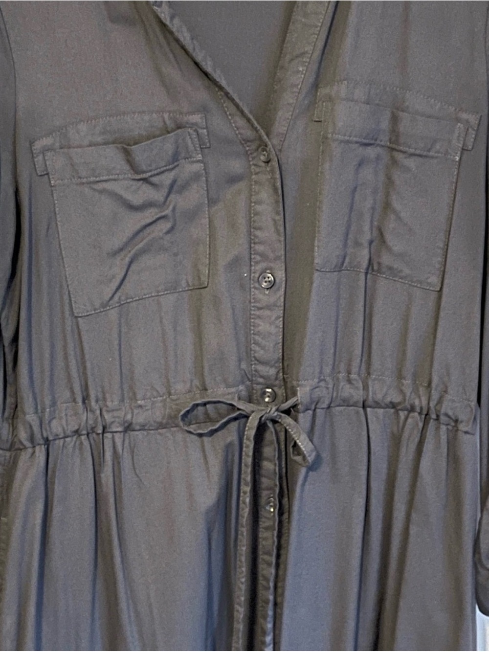 Dark Gray Button-Front Drawstring Dress - Picture 3 of 8